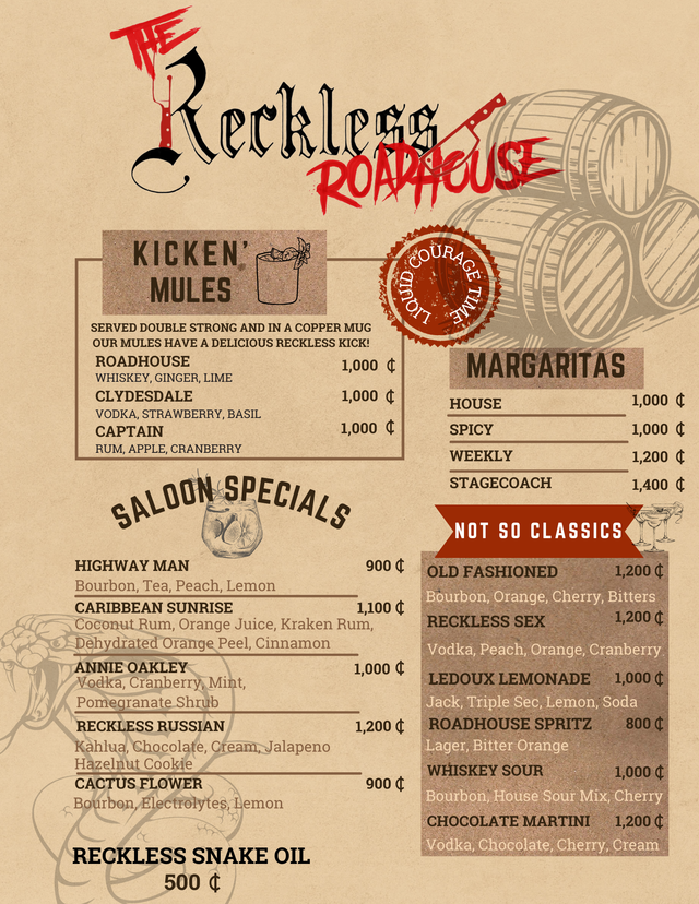 The deals roadhouse menu